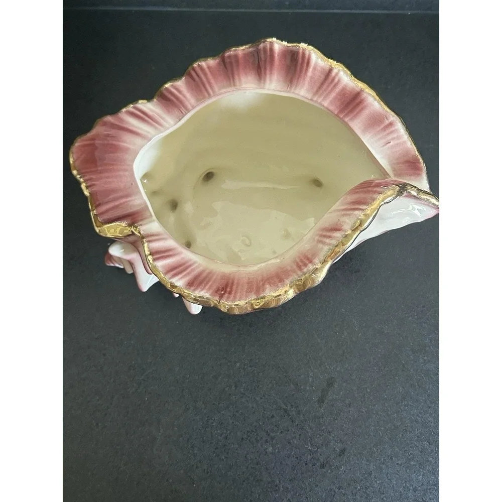 Vintage KLM Staffordshire Ceramic Seashell with Romantic Scene and Gold Trim